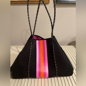 Black Haute Shore Tote with Hot Pink & Oange Trim